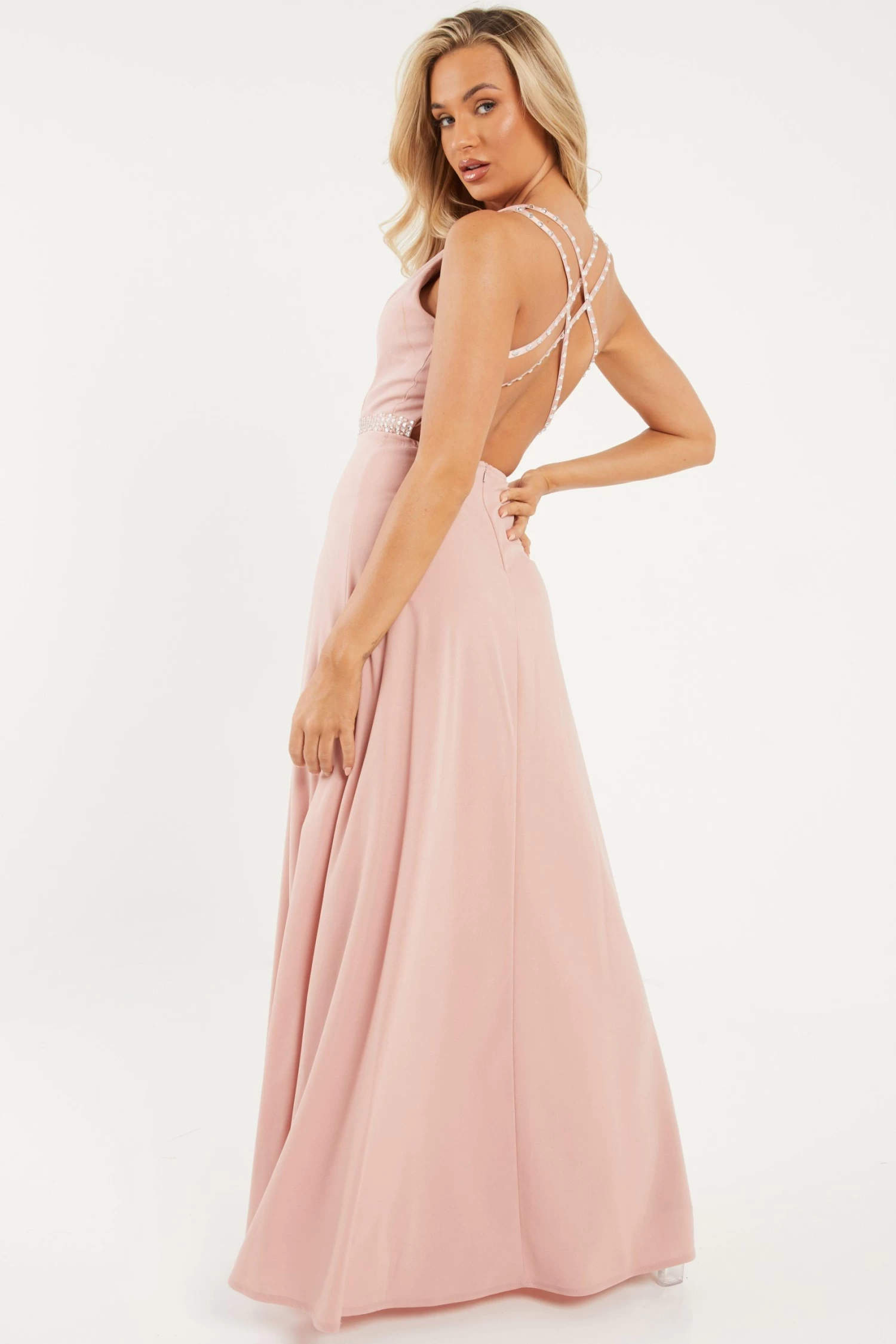 Pink Embellished Cross Back Maxi - Image 3