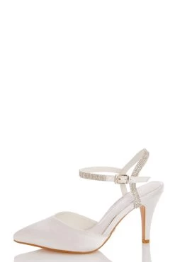 Bridal Wide Fit White Diamante Courts