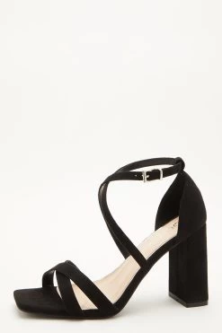 Wide Fit Black Faux Suede Heeled Sandal