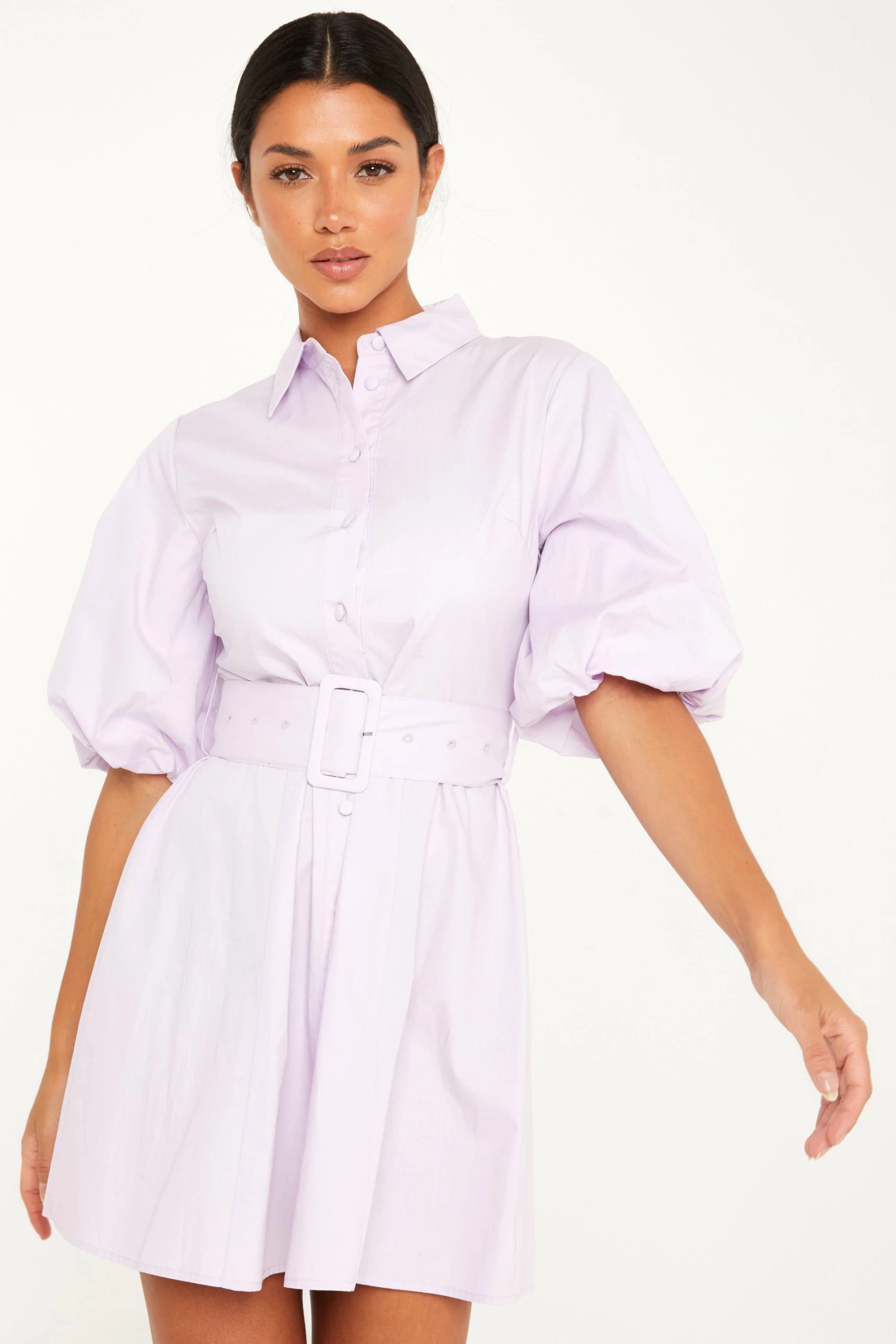 Lilac Puff Sleeve Shirt Dress - Image 2