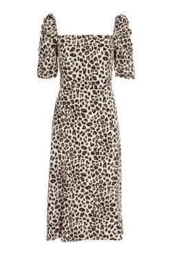 Cream Animal Print Midi Dress