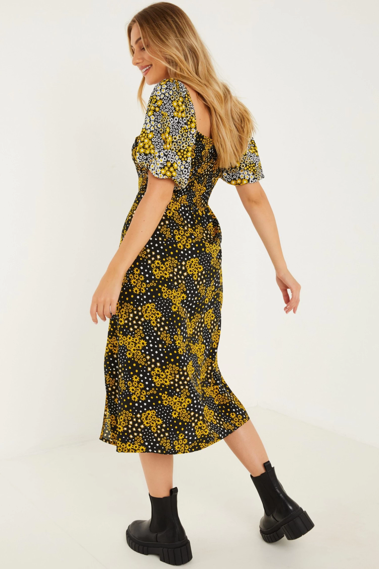 Black Floral Midi Dress - Image 3