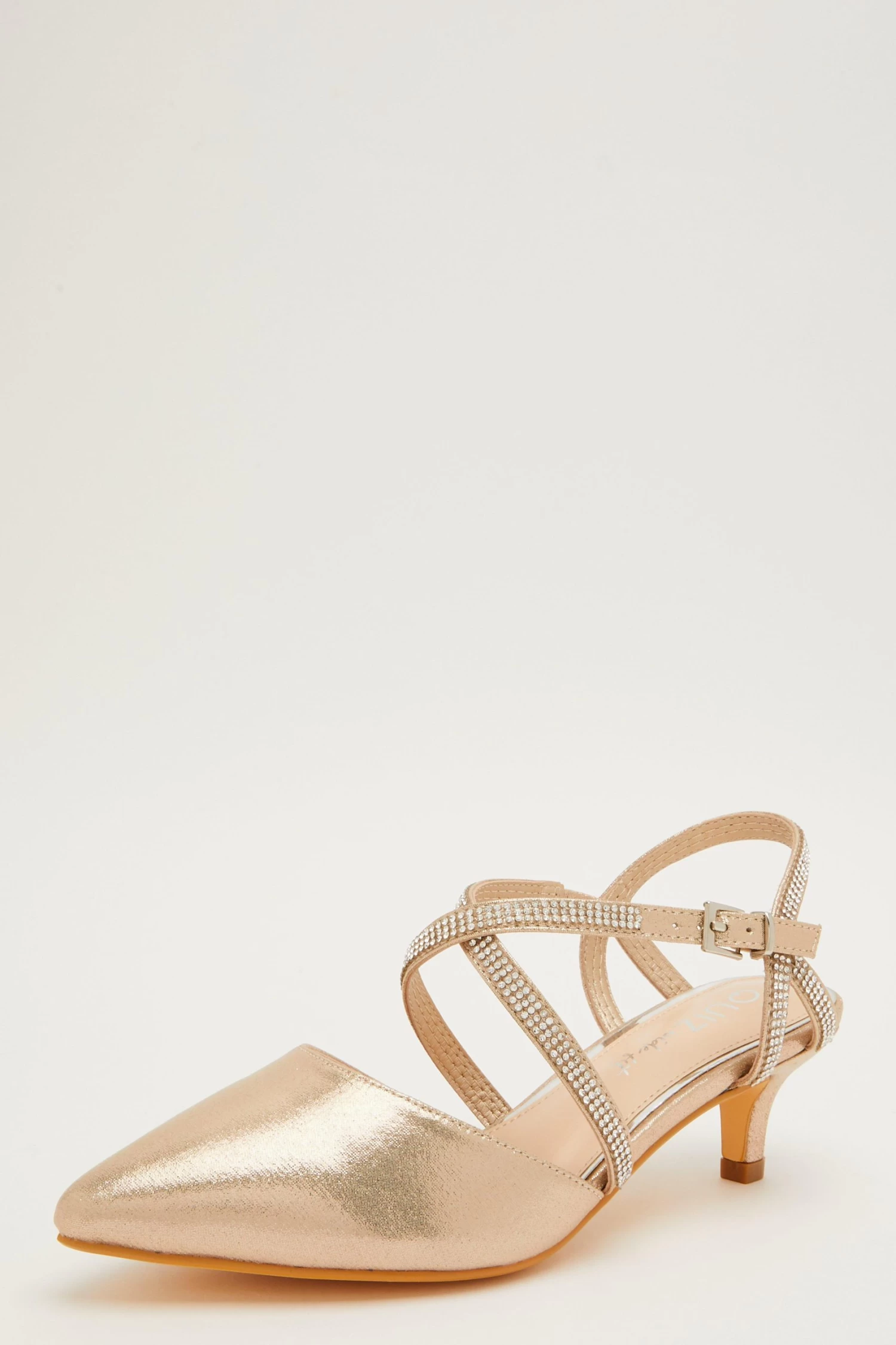 Wide Fit Gold Diamante Court Heels - Image 3