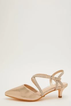 Wide Fit Gold Diamante Court Heels