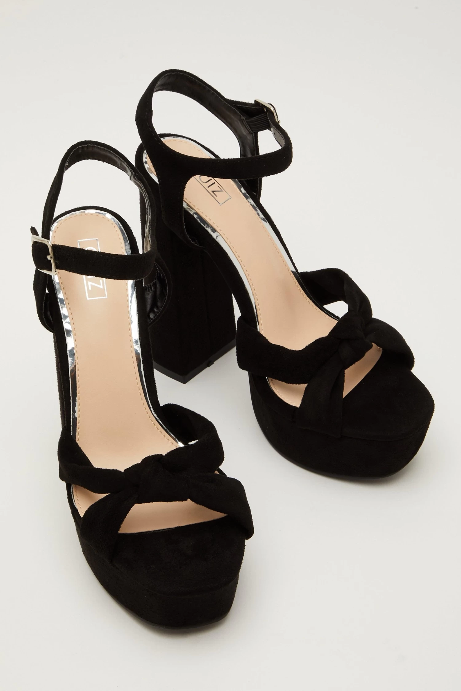 Black Faux Suede Platform Heeled Sandals - Image 4