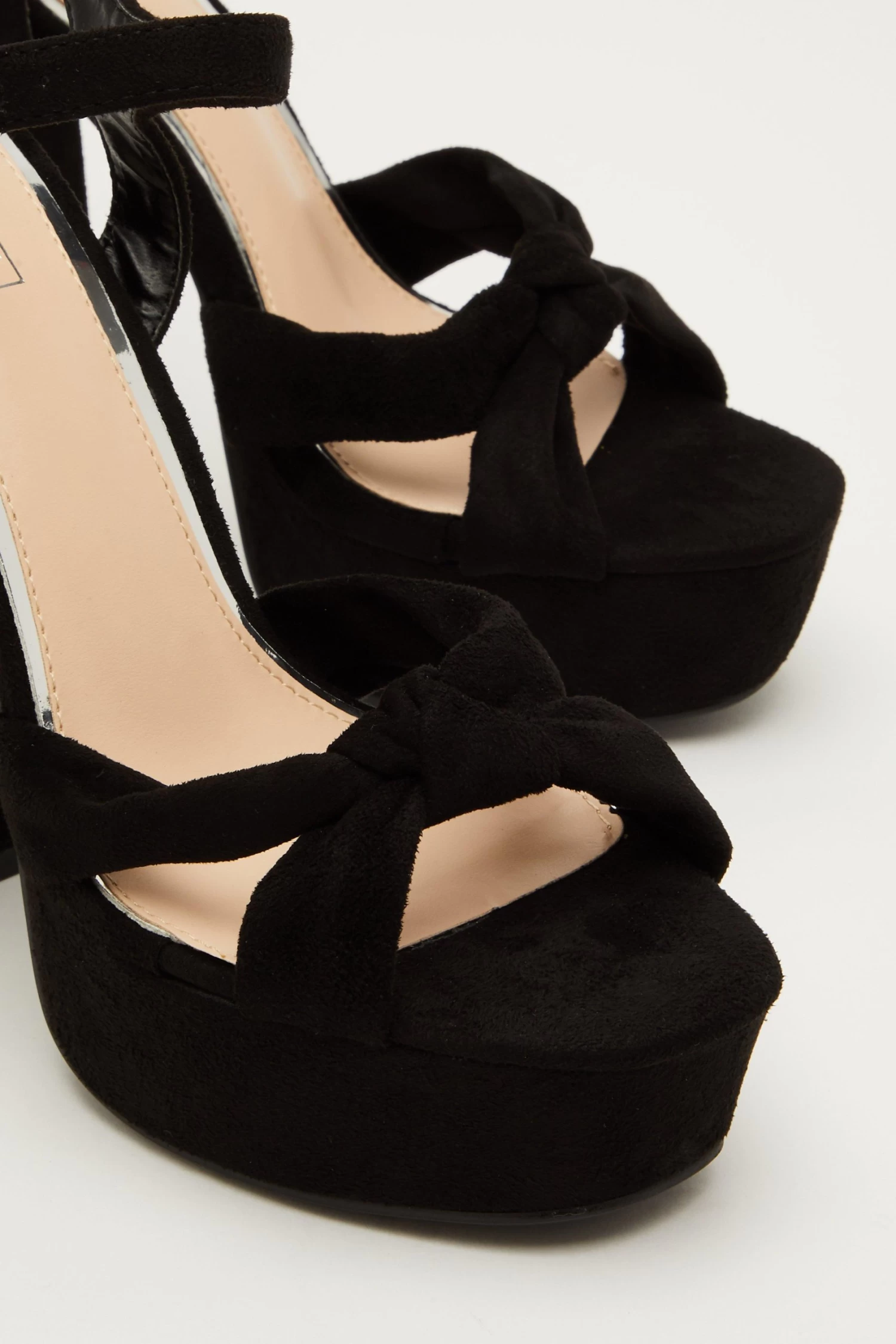 Black Faux Suede Platform Heeled Sandals - Image 5