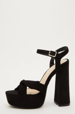 Black Faux Suede Platform Heeled Sandals