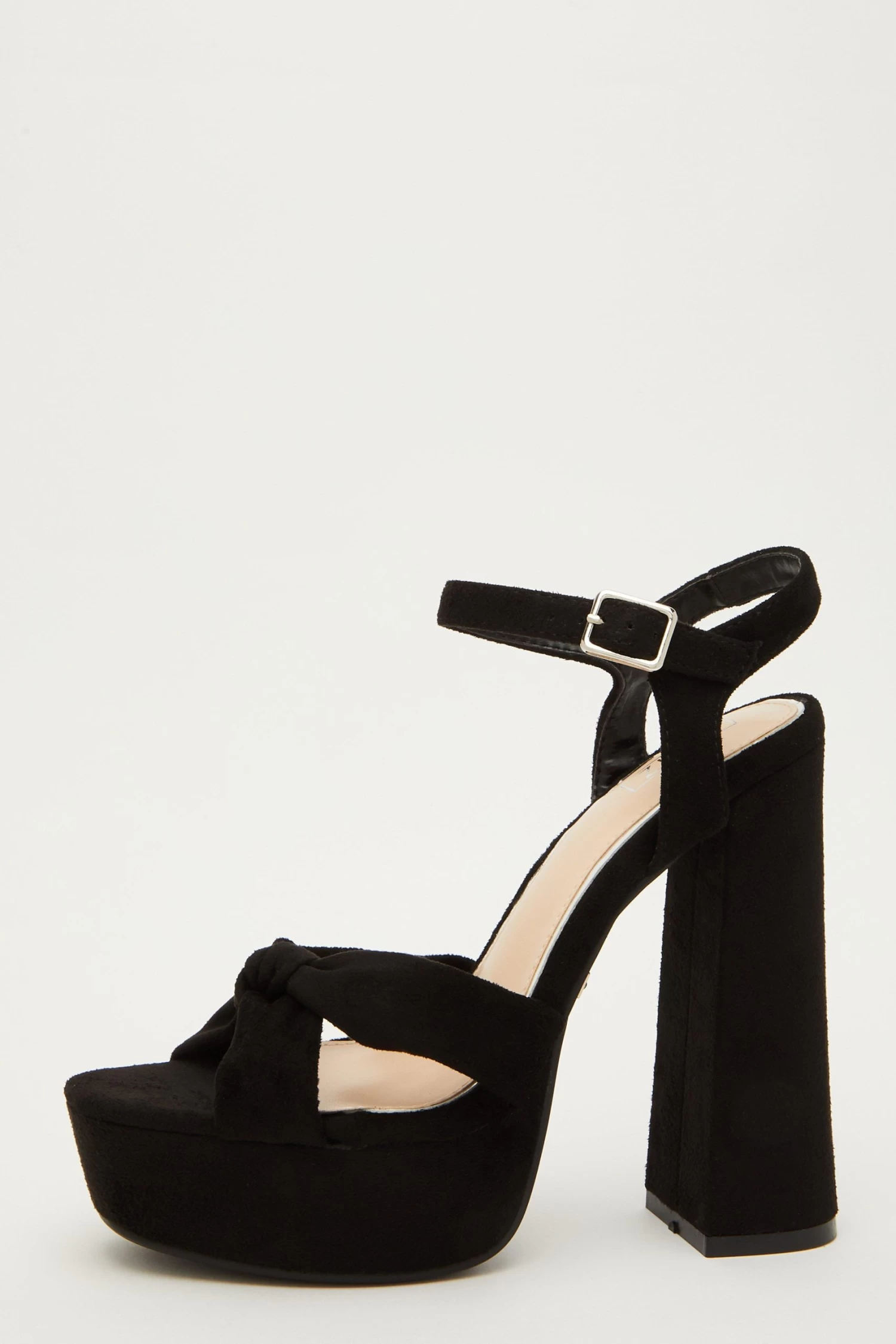 Black Faux Suede Platform Heeled Sandals