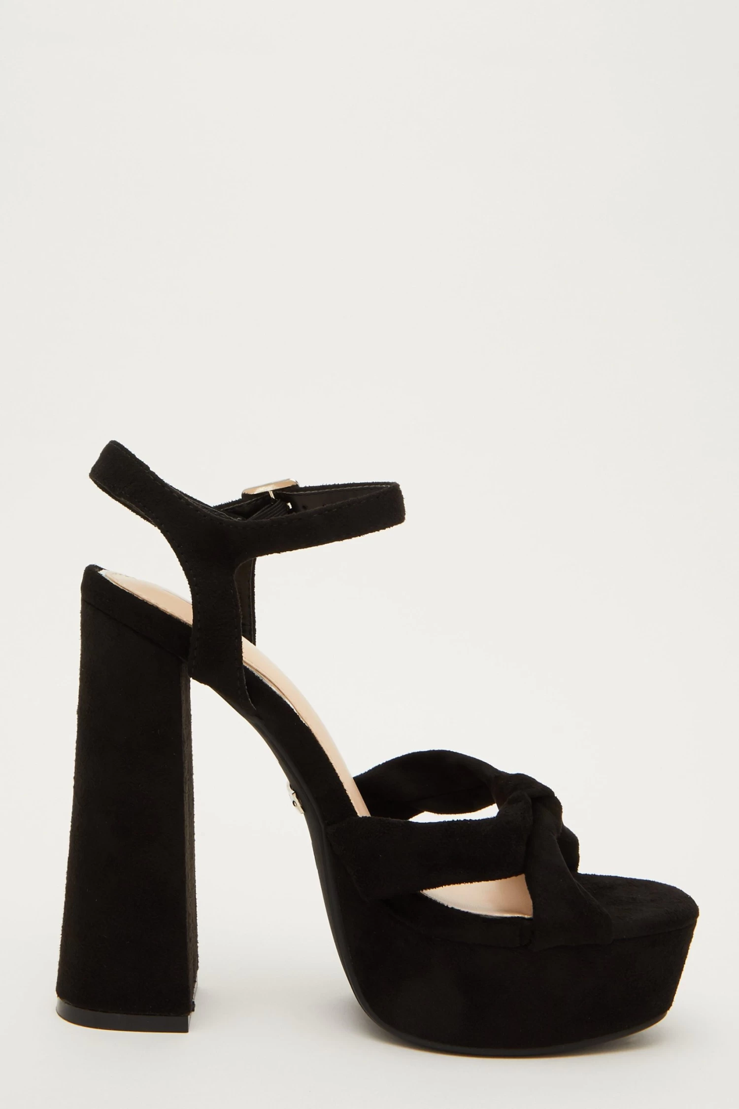 Black Faux Suede Platform Heeled Sandals - Image 6