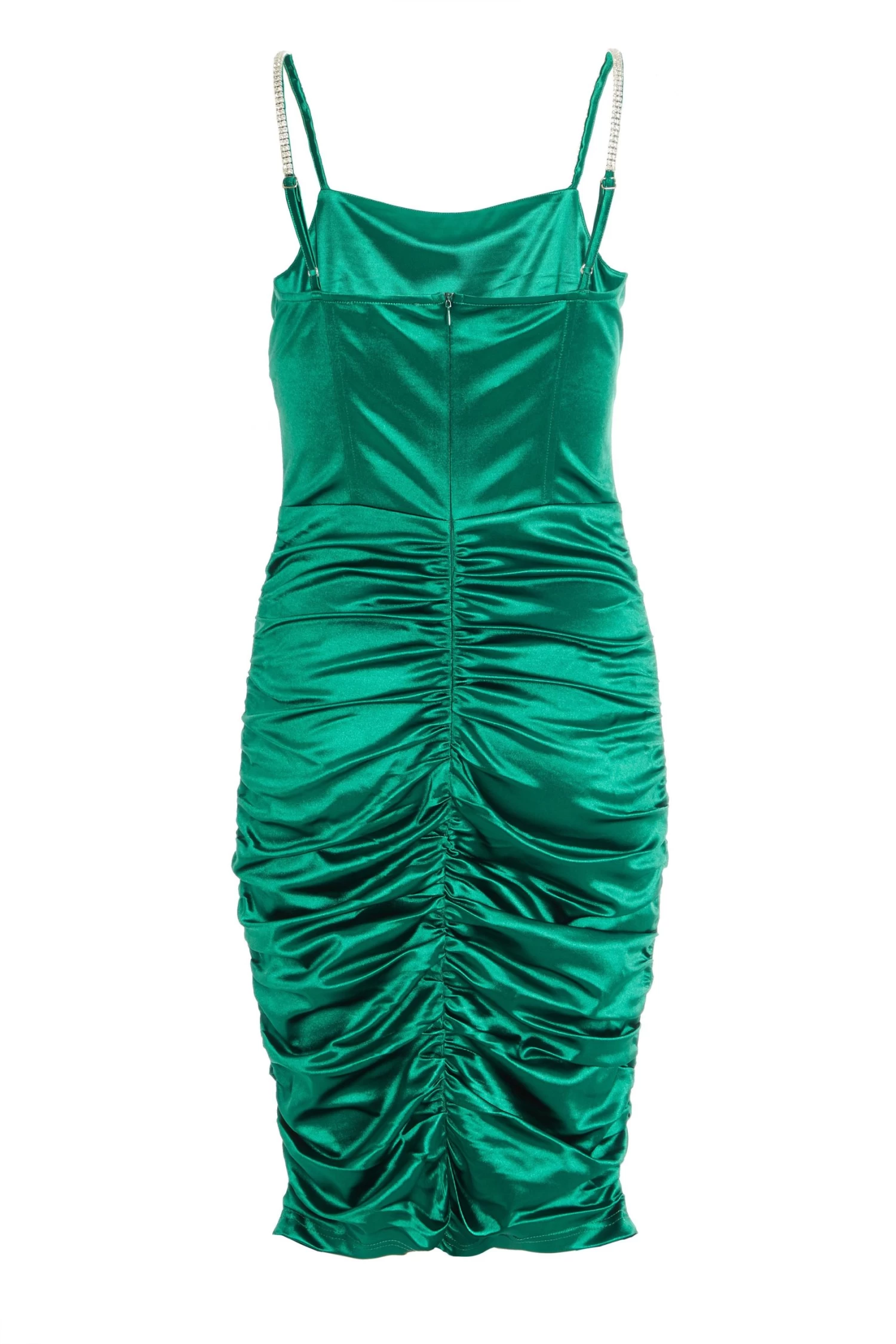 Green Satin Bodycon Midi Dress - Image 5