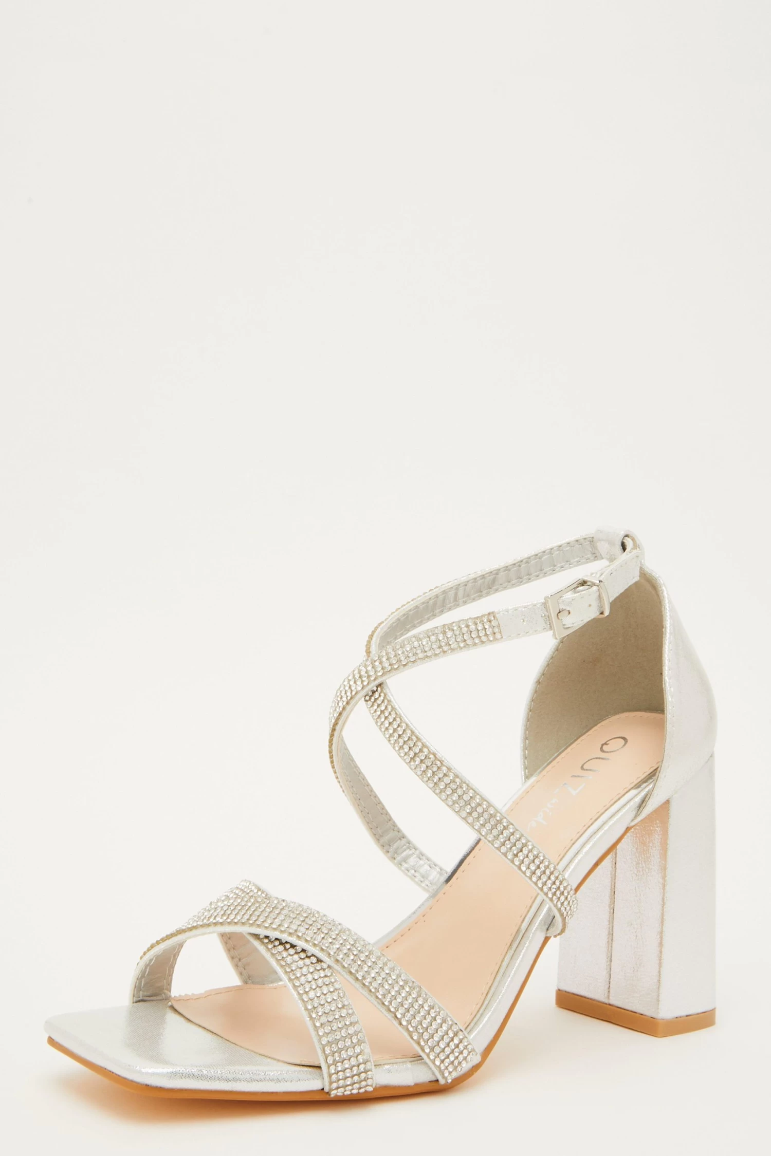 Wide Fit Silver Diamante Heeled Sandals - Image 3