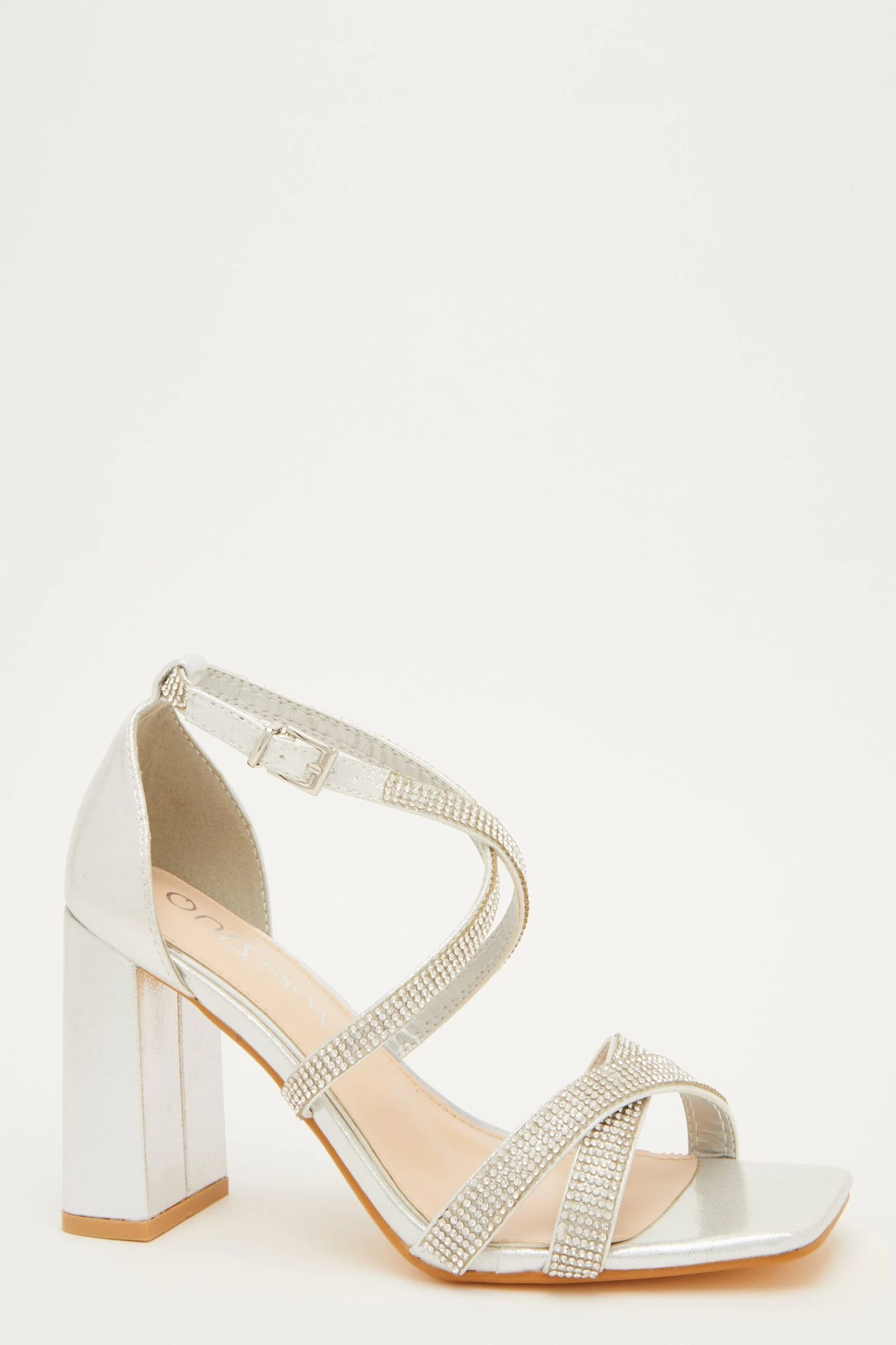 Wide Fit Silver Diamante Heeled Sandals - Image 2