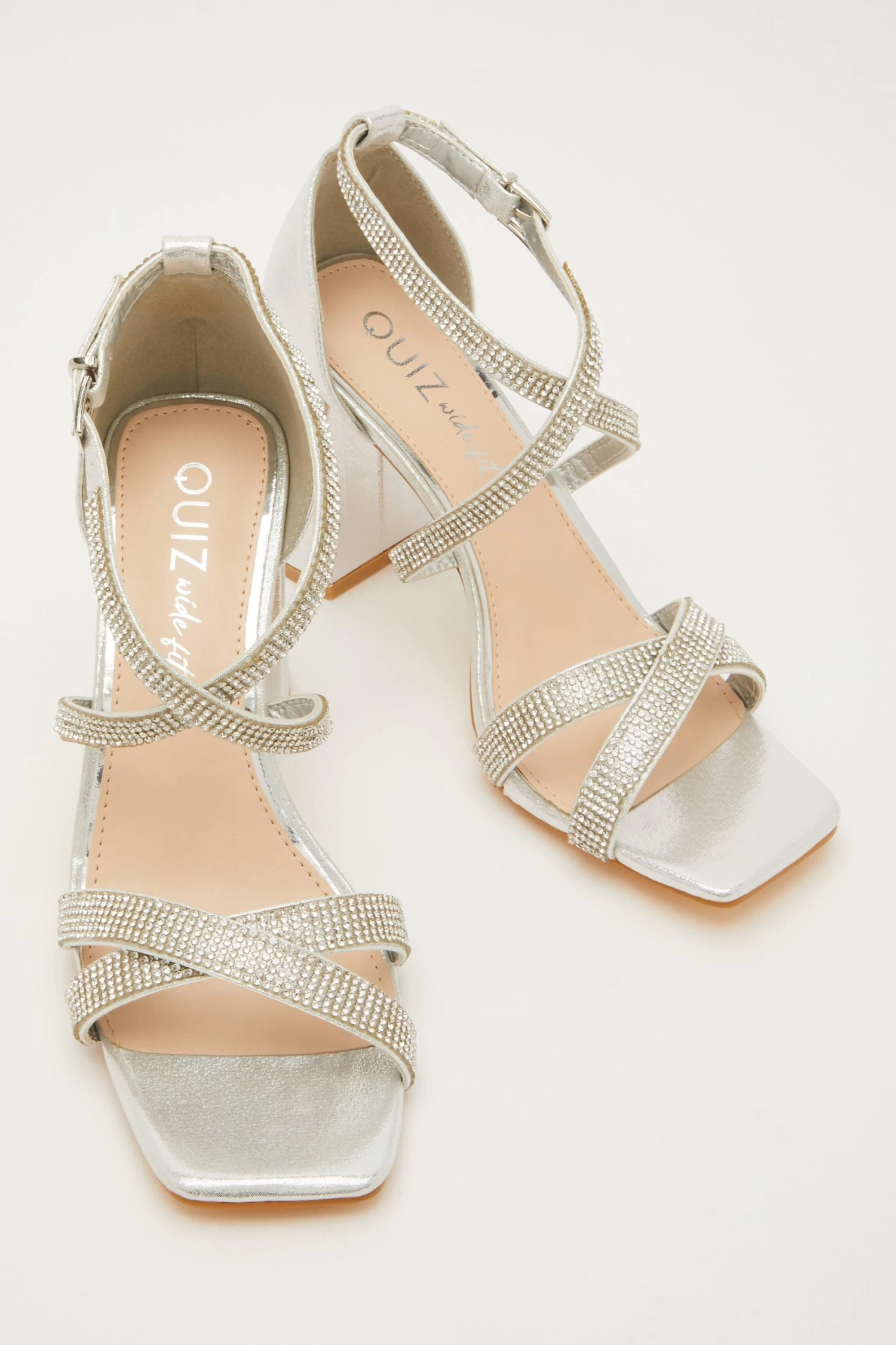 Wide Fit Silver Diamante Heeled Sandals - Image 4
