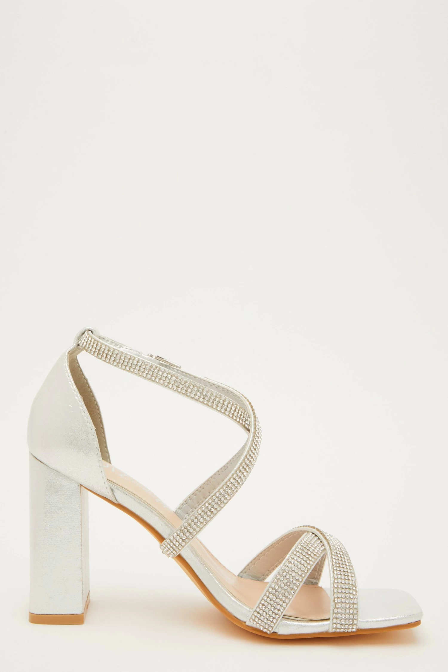 Wide Fit Silver Diamante Heeled Sandals - Image 6