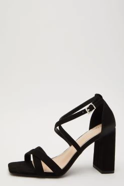 Black Faux Suede Heeled Sandals