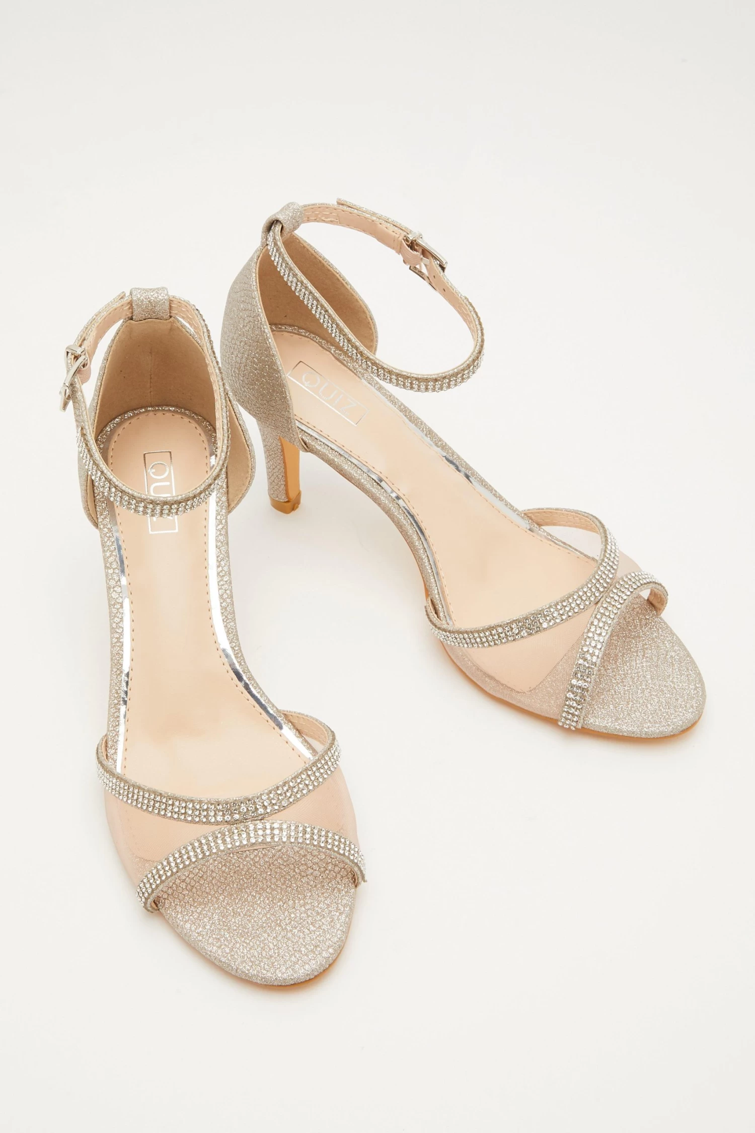 Gold Shimmer Mesh Front Heeled Sandals - Image 4