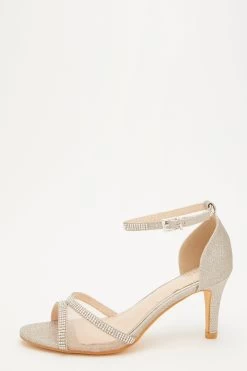 Gold Shimmer Mesh Front Heeled Sandals