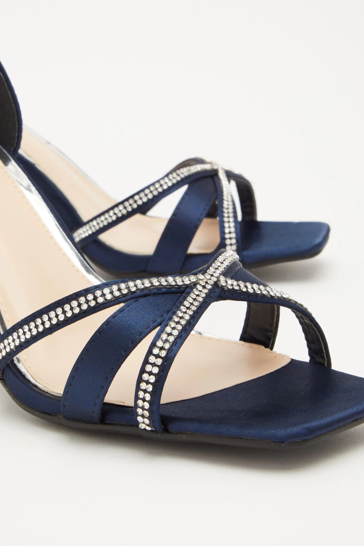 Navy Satin Cross Strap Heeled Sandals - Image 5
