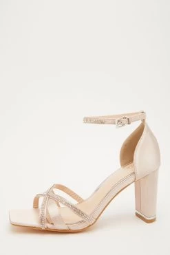 Champagne Satin Cross Strap Heeled Sandals