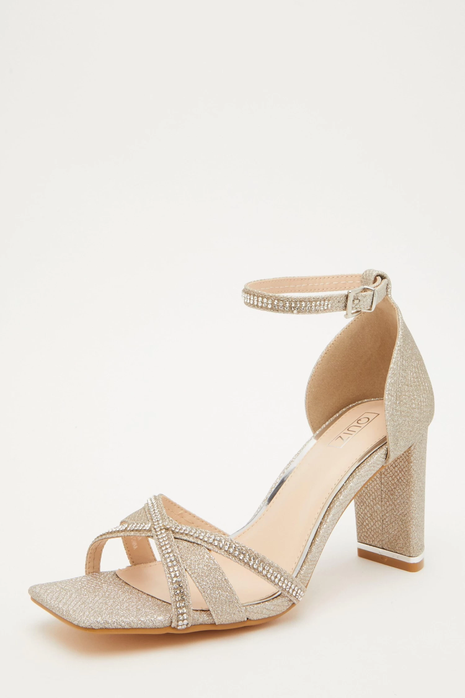 Gold Shimmer Cross Strap Heeled Sandals - Image 3