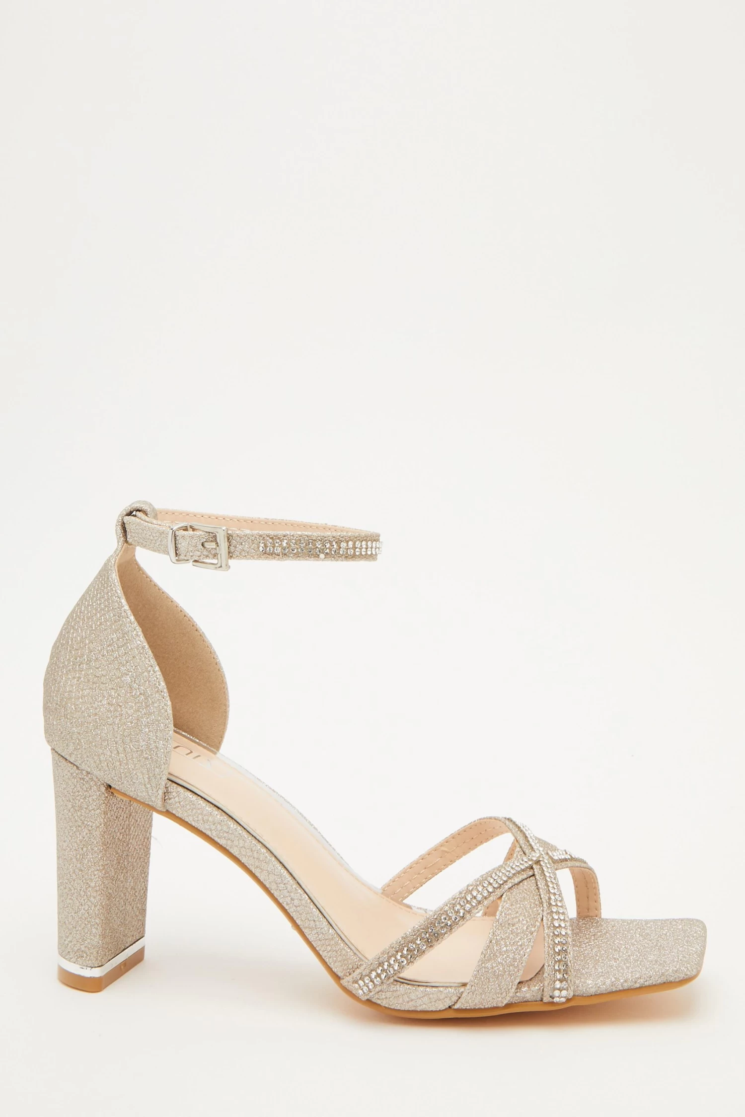 Gold Shimmer Cross Strap Heeled Sandals - Image 2