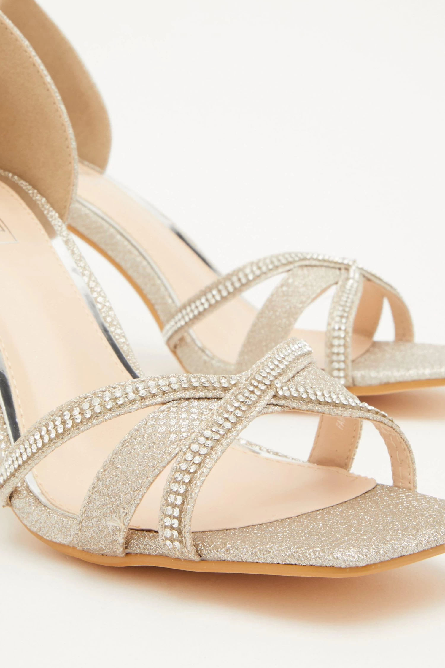 Gold Shimmer Cross Strap Heeled Sandals - Image 5
