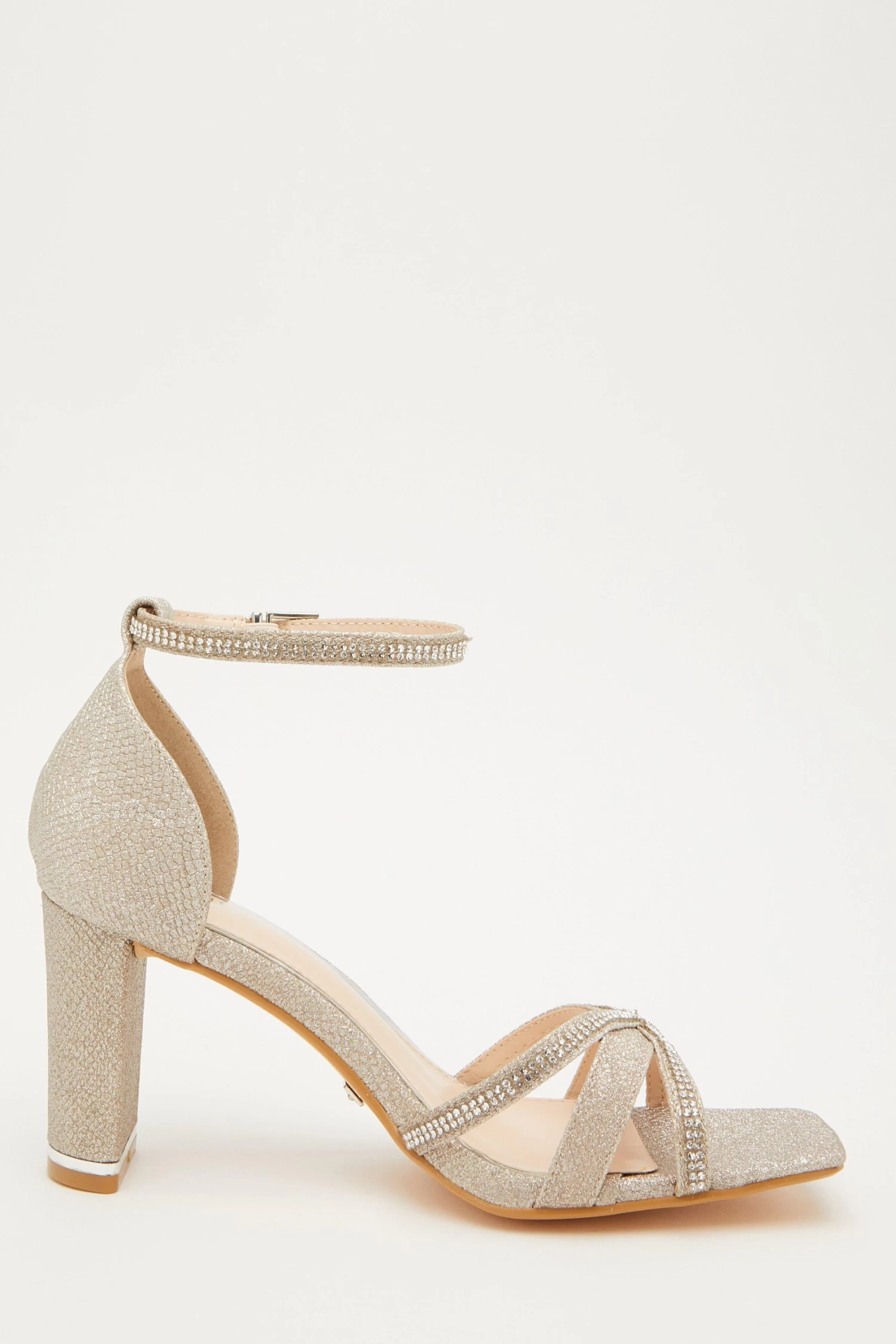 Gold Shimmer Cross Strap Heeled Sandals - Image 6