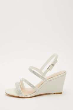 White Embellished Strappy Wedges