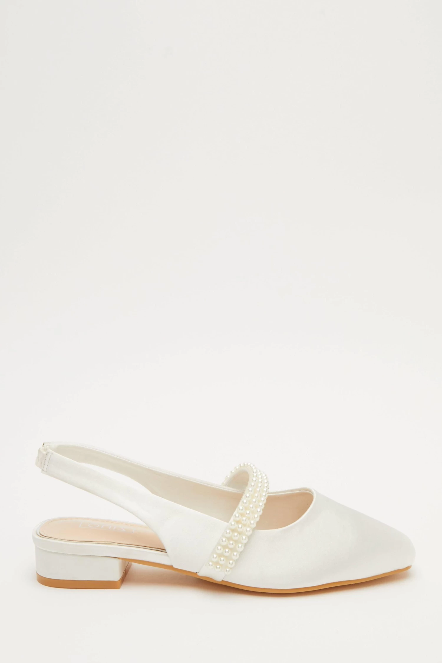 Bridal White Satin Pearl Pumps - Image 2