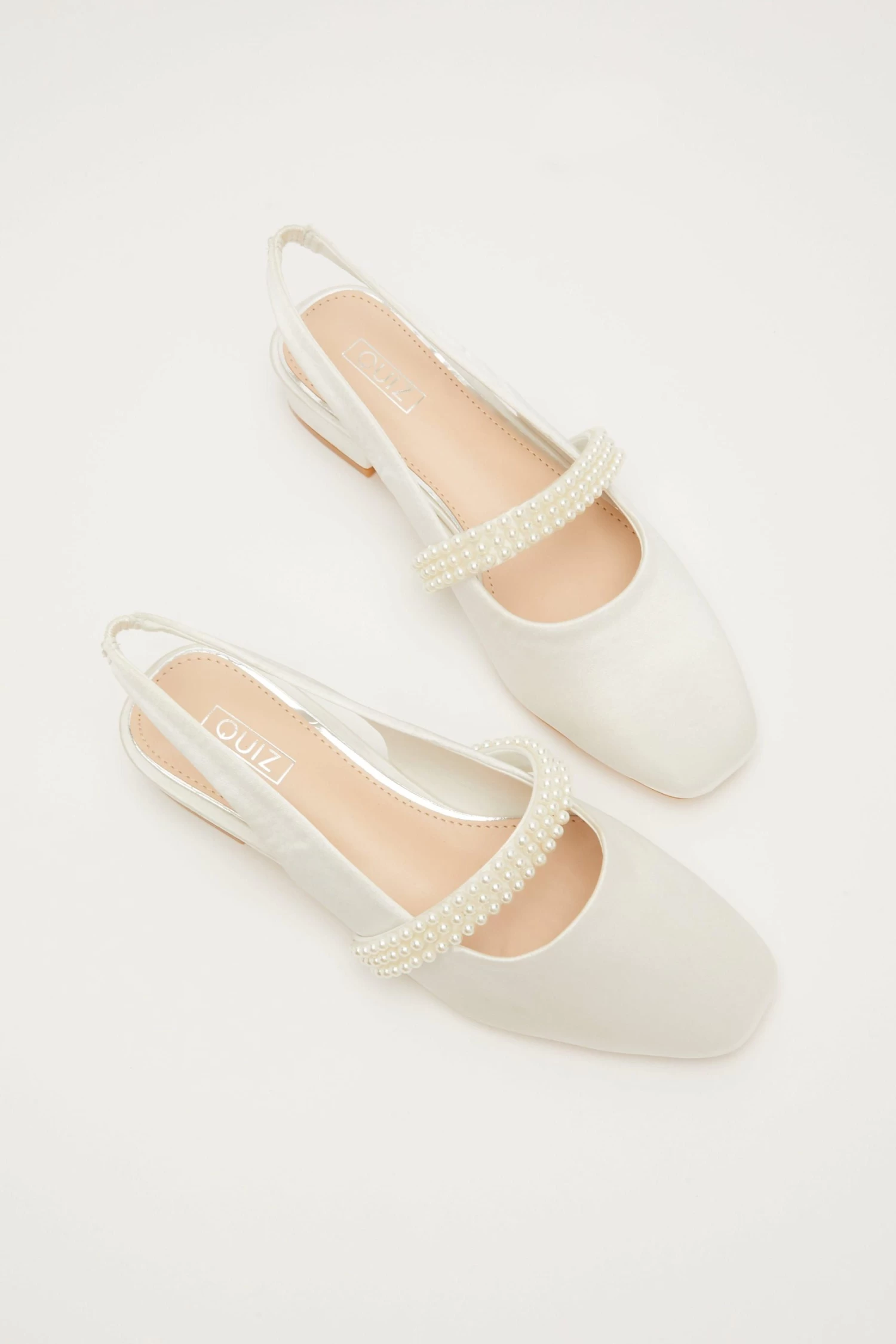 Bridal White Satin Pearl Pumps - Image 4