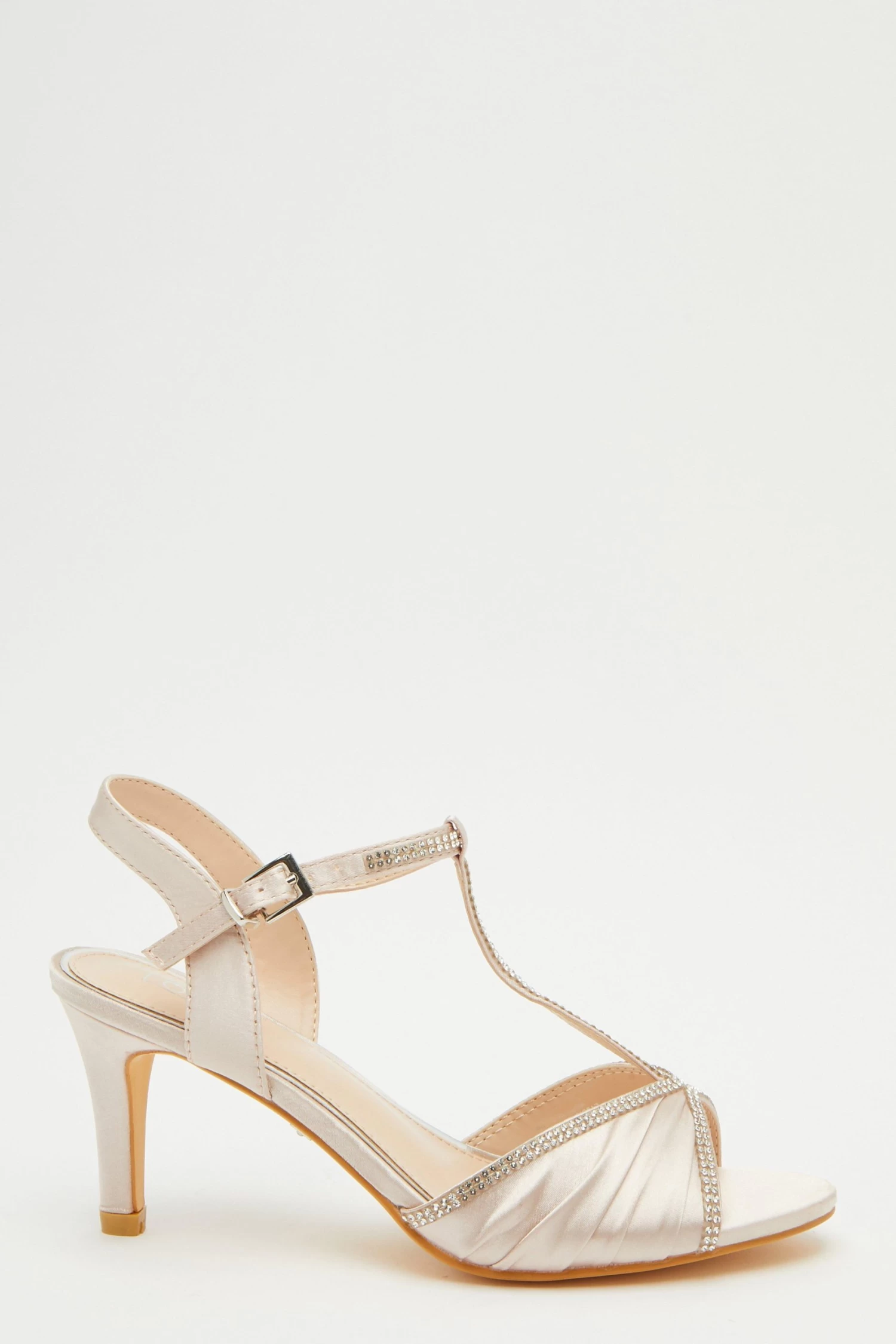Champagne Satin Diamante Heeled Sandals - Image 2