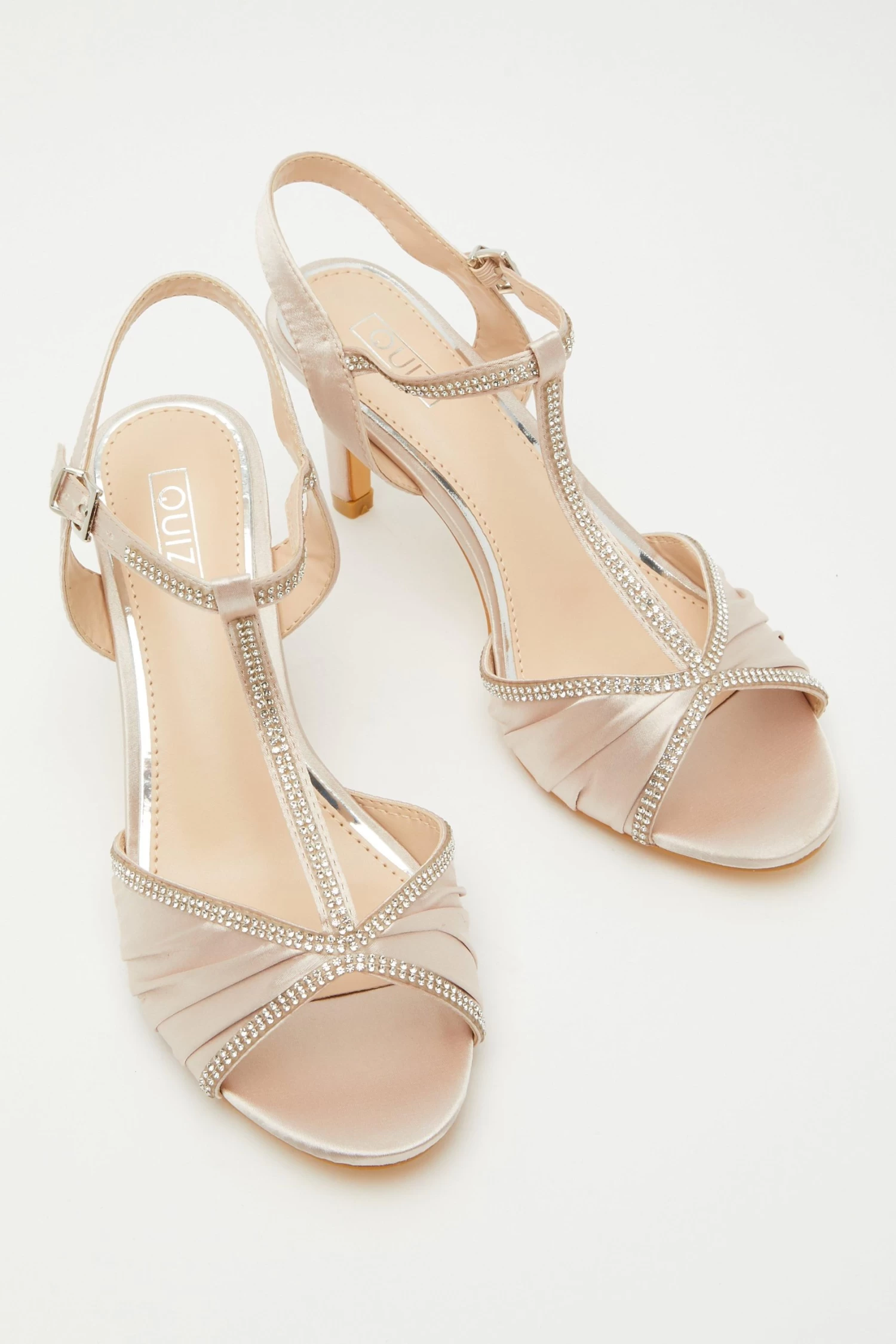 Champagne Satin Diamante Heeled Sandals - Image 4