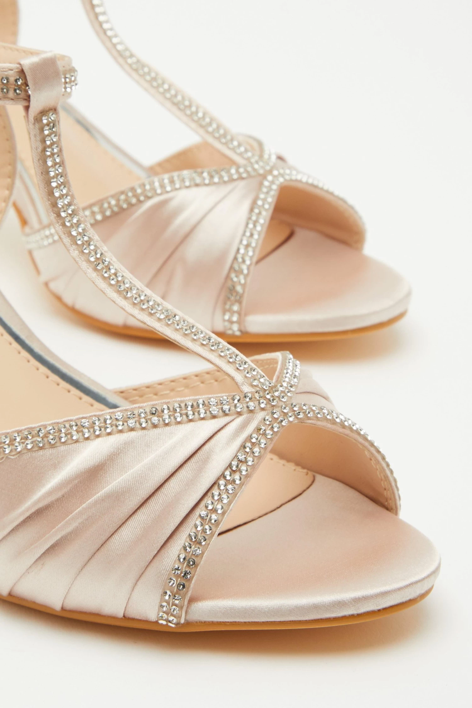 Champagne Satin Diamante Heeled Sandals - Image 5