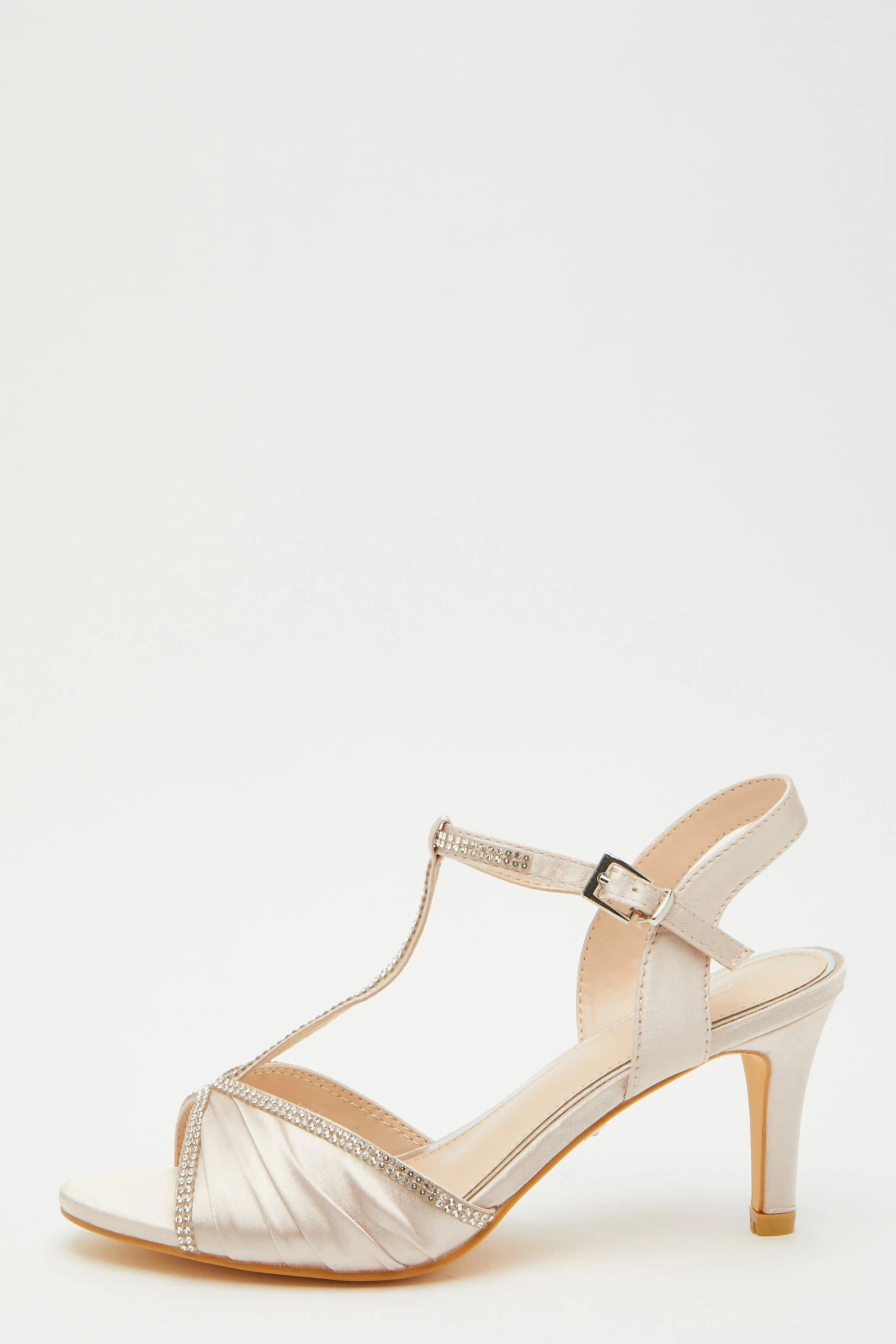 Champagne Satin Diamante Heeled Sandals