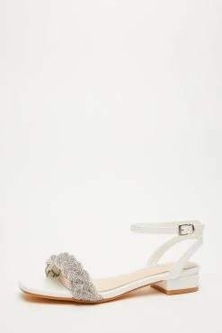 Bridal White Pleated Flat Sandals