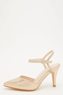 Gold Shimmer Diamante Strap Court Heels