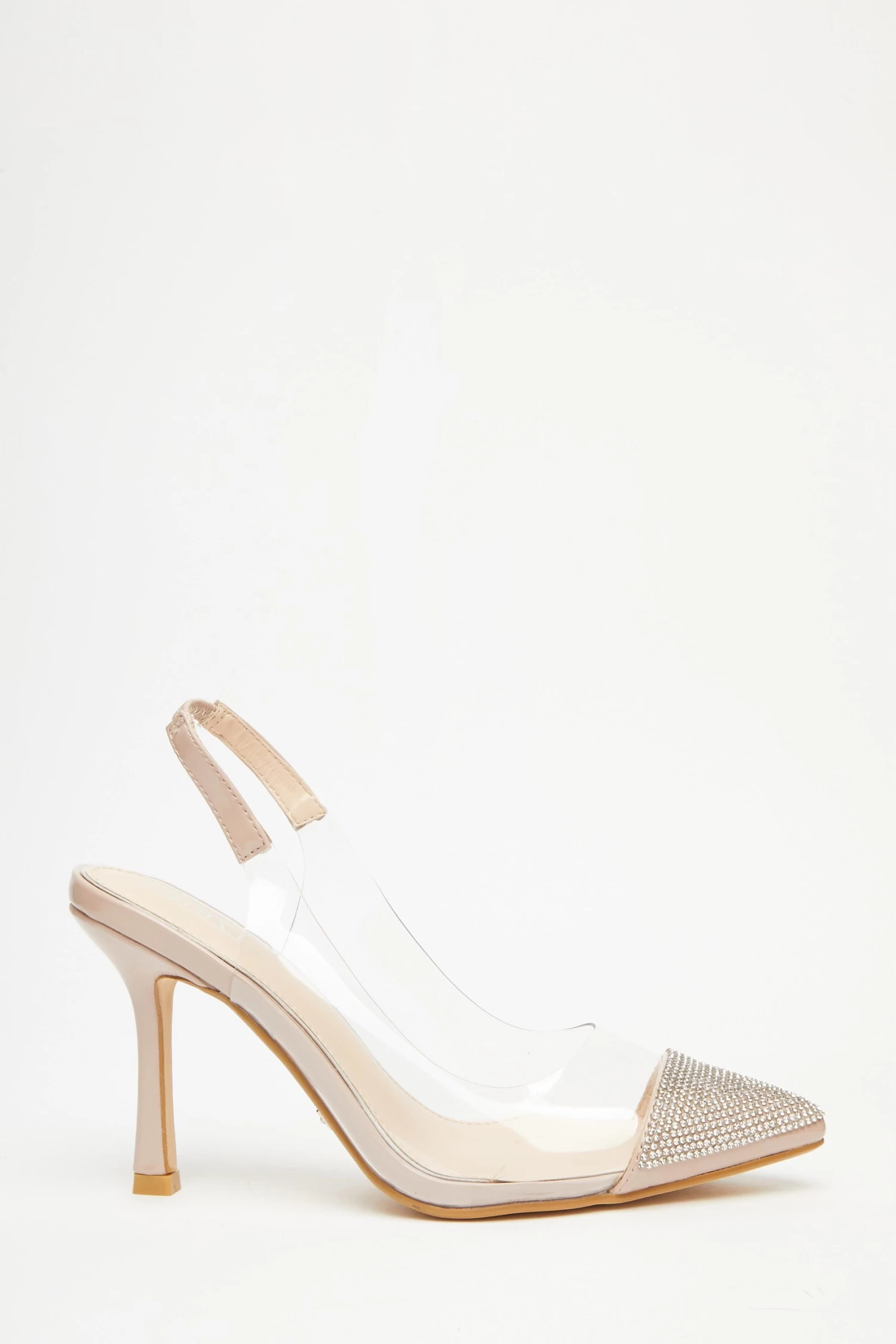 Nude Diamante Clear Court Heels - Image 2
