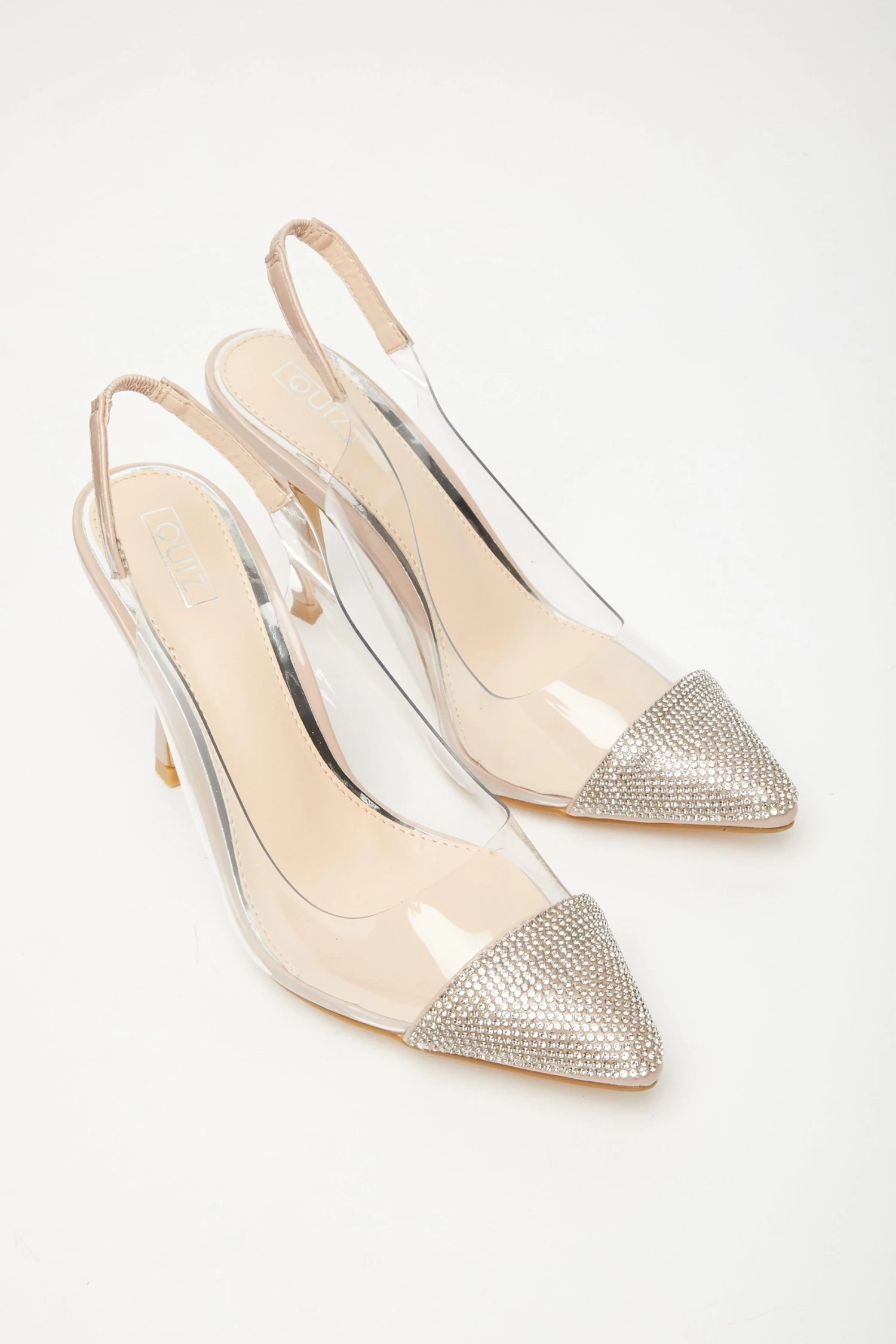 Nude Diamante Clear Court Heels - Image 4