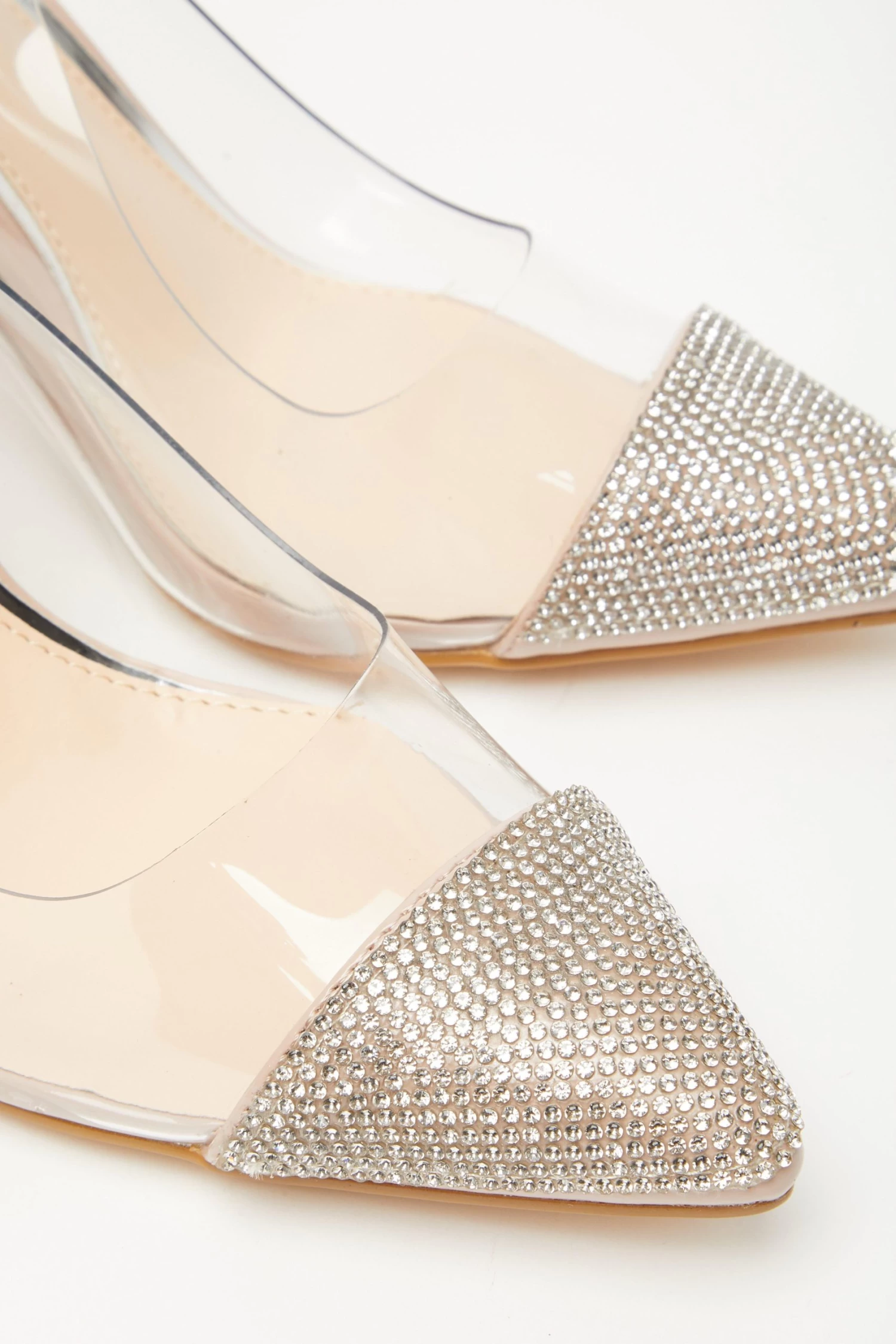 Nude Diamante Clear Court Heels - Image 5