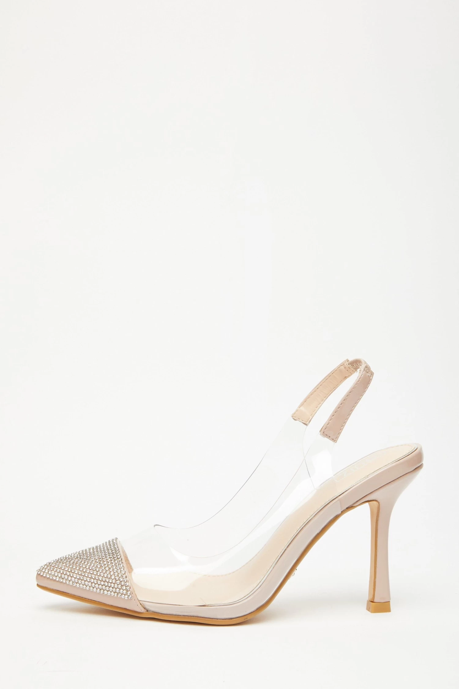 Nude Diamante Clear Court Heels