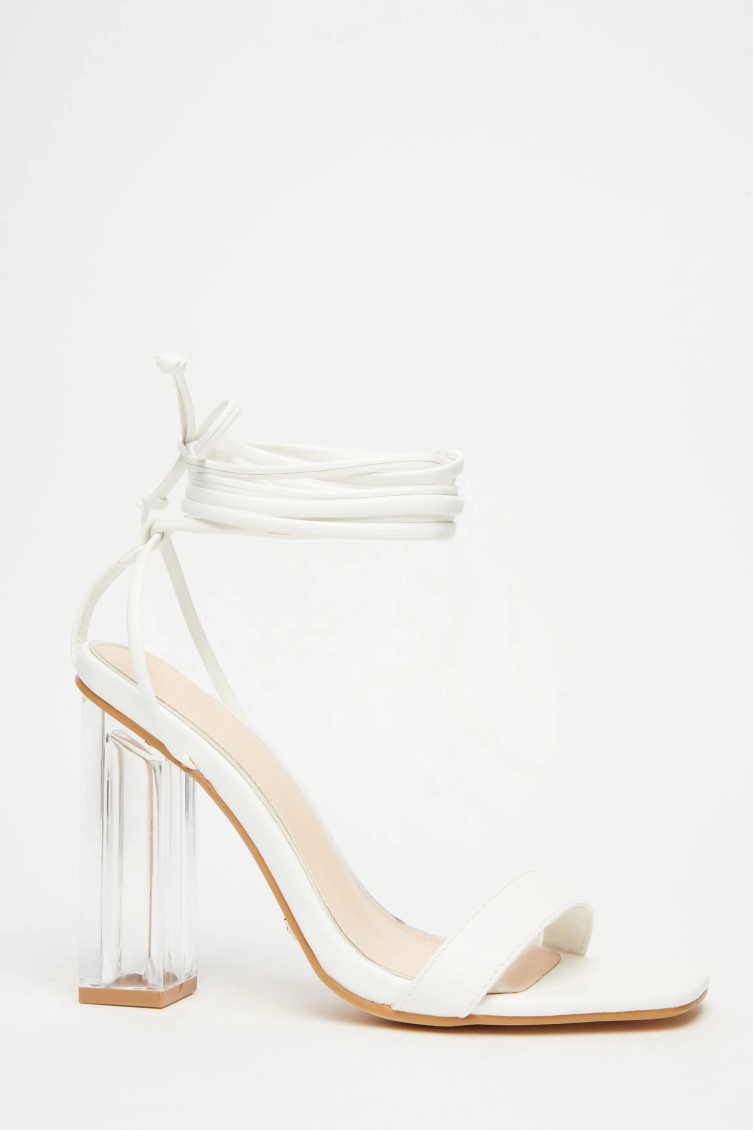 White Clear Ankle Tie Heeled Sandals - Image 2