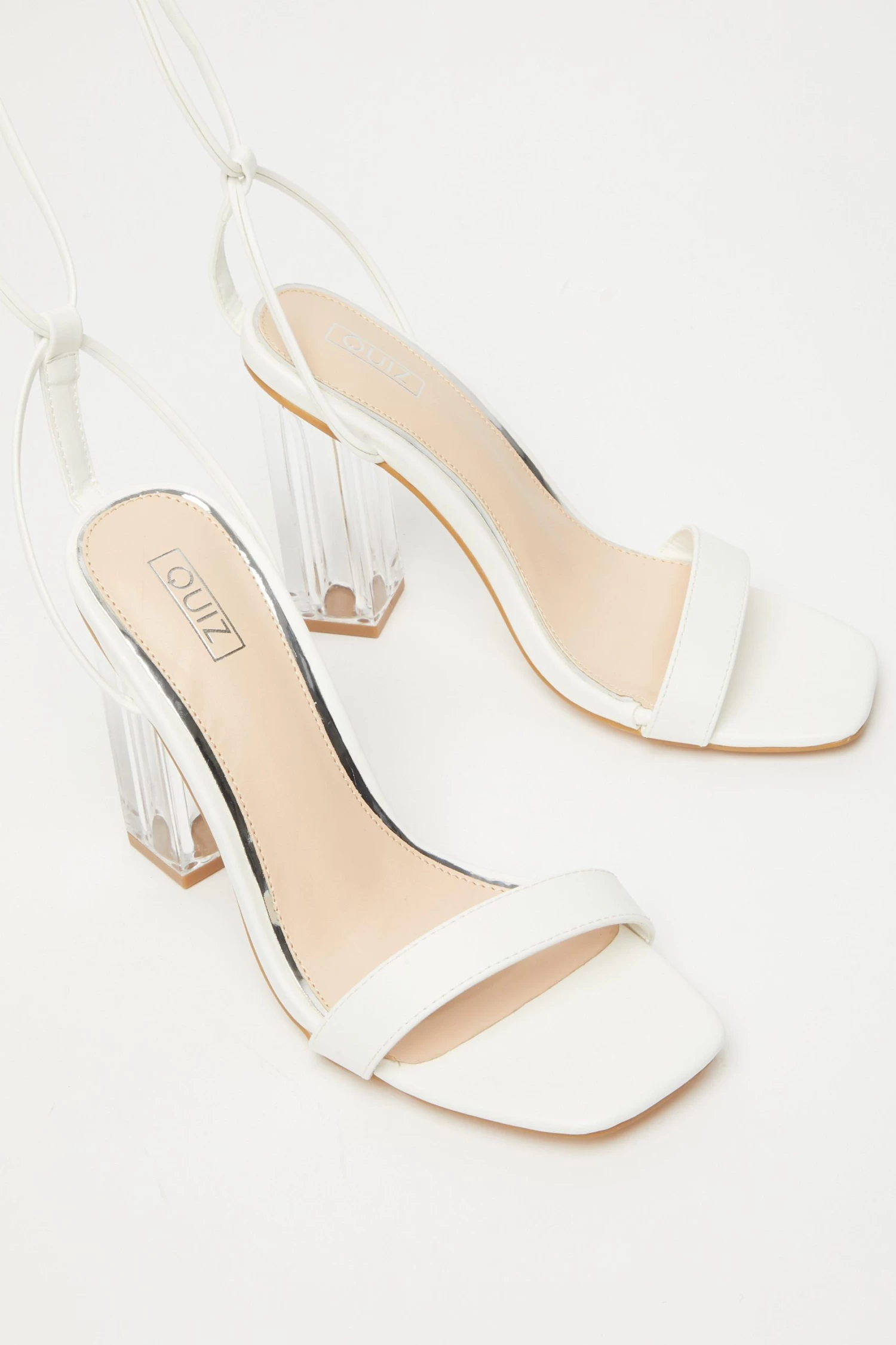 White Clear Ankle Tie Heeled Sandals - Image 4