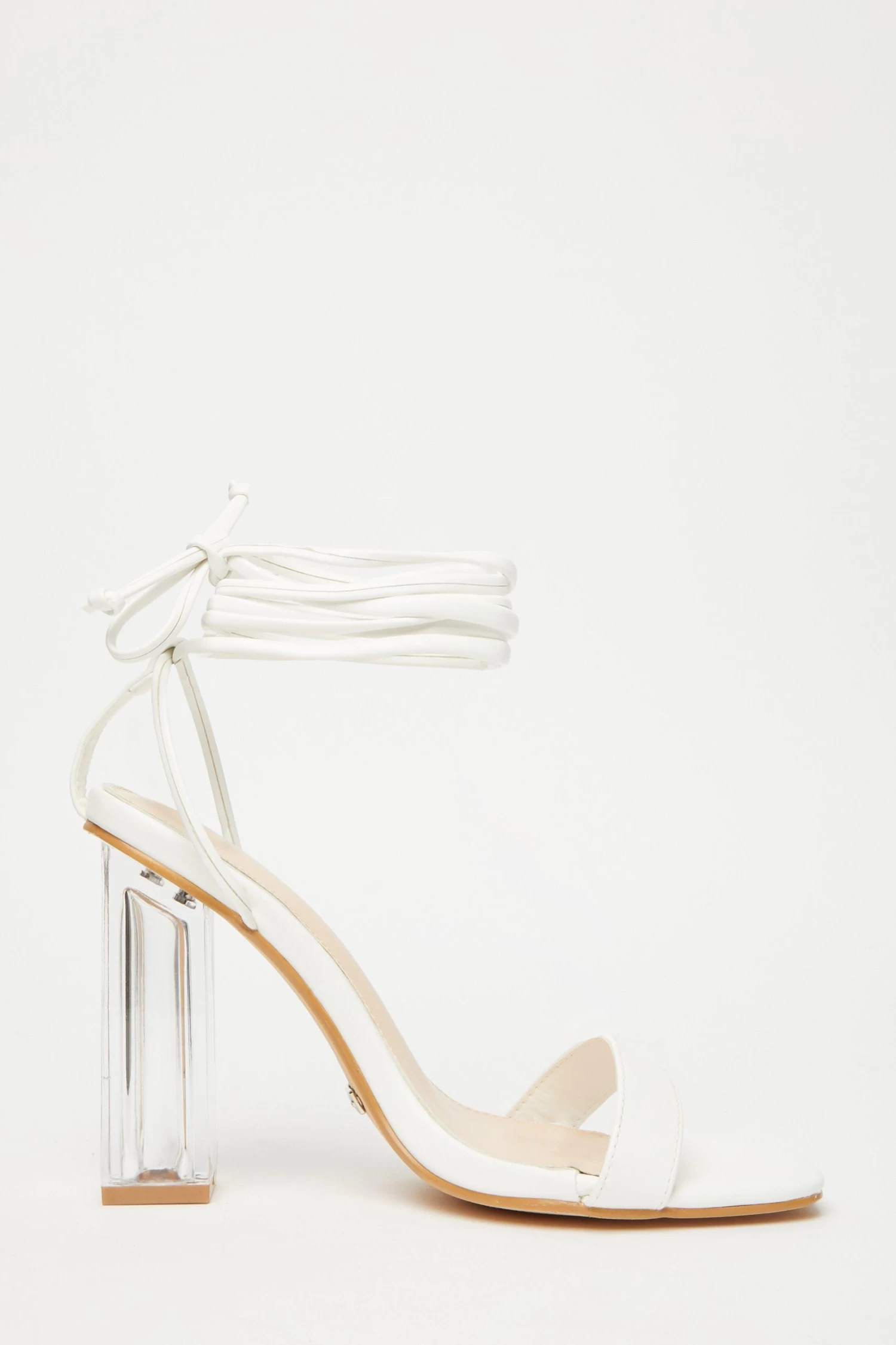 White Clear Ankle Tie Heeled Sandals - Image 6