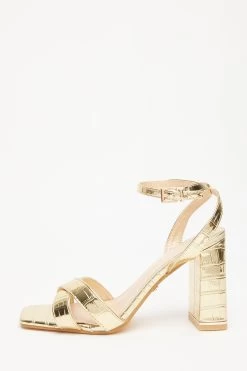 Gold Cross Strap Heeled Sandals