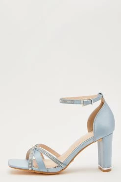 Blue Satin Diamante Heeled Sandals