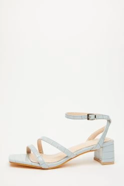 Light Blue Strappy Block Low Heeled Sandals