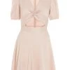 Pink Satin Cut Out Skater Dress