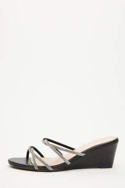 Black Diamante Mini Wedges