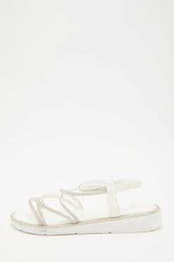 White Embellished Flatform Sandals