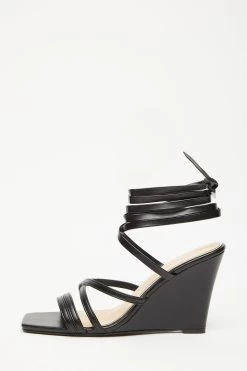 Black Ankle Tie Strappy Wedges